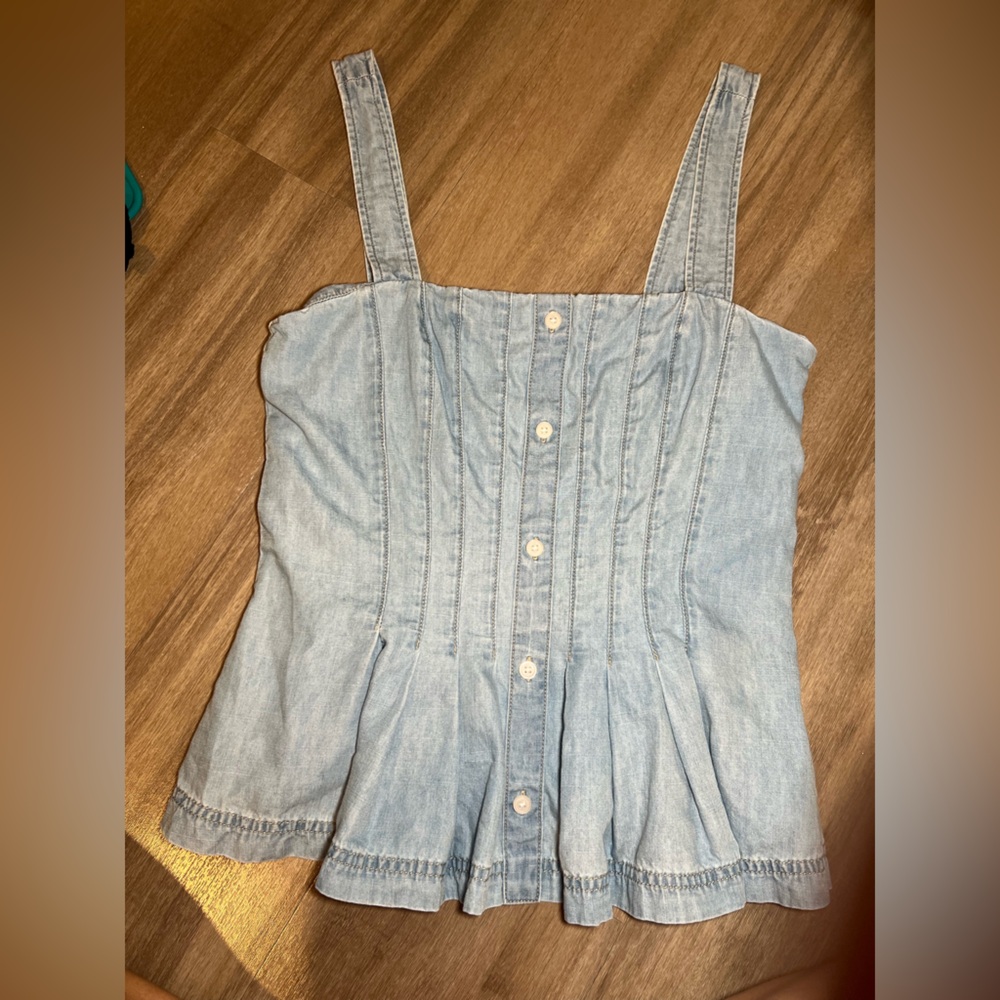 Veronica Beard Light Blue Denim Peplum Tank - Picture 4 of 10